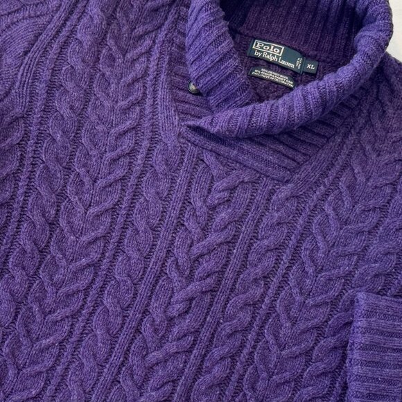 Polo Ralph Lauren Wool/Angora Shawl Collar Cable Knit Pullover Sweater  - Purple - Picture 1 of 7